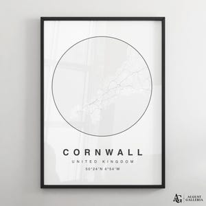 Carte minimaliste des Cornouailles | Affiche noire et blanche moderne de carte de ville de Zazzle.be Liste d'envies Vous avez des idées ? Art mural | Impressions encadrées | Toile | affiche des Cornouailles | Carte des Cornouailles