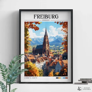Freiburg Duitsland retro reisprint | Wanderlust-posters | Illustratie | Muurkunst | Ingelijste afdrukken | Canvas | Freiburg-poster | Afdrukken