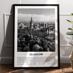 Glasgow Black & White City Print | Modern City Poster | Glasgow Wall Art | Framed Prints | Glasgow Canvas | Glasgow Poster | Glasgow Prints