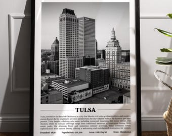 Tulsa Black & White City Print | Modern City Poster | Tulsa Wall Art | Framed Prints | Tulsa Canvas | Tulsa Poster | Tulsa Prints