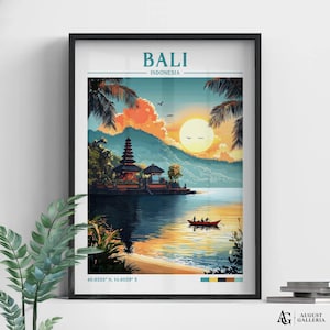 Bali Indonesia Retro Travel Print | Wanderlust Posters | Bali Wall Art | Framed Prints | Bali Canvas | Bali Poster | Bali Prints