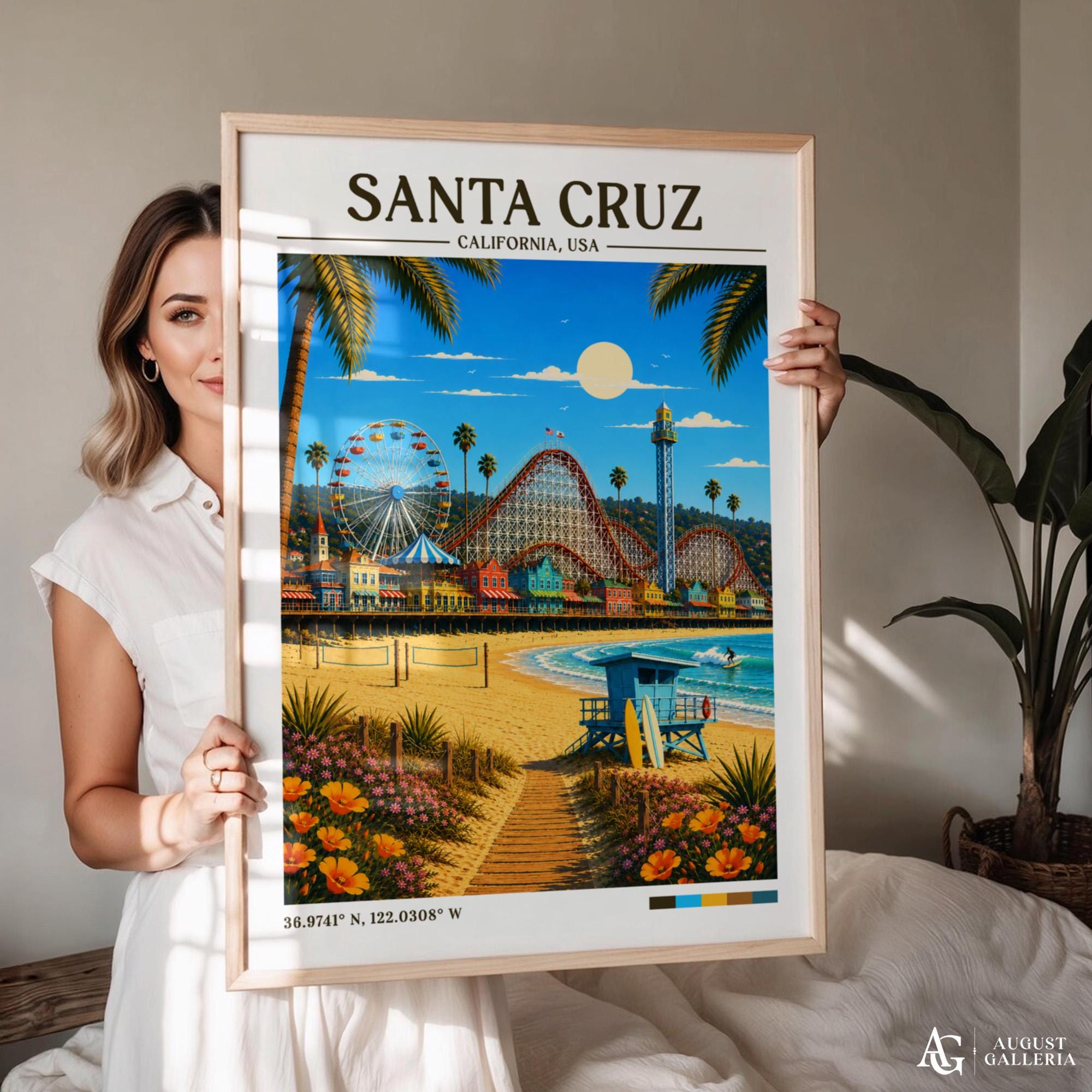 Santa Cruz Retro Travel Print | Wall Art | California Travel Print