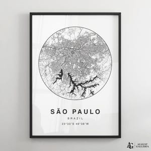 Impresión de mapa minimalista de São Paulo / Cartel moderno del mapa de la ciudad en blanco y negro / Arte de pared / Impresiones enmarcadas / Lienzo / Cartel de São Paulo / Mapa de Brasil