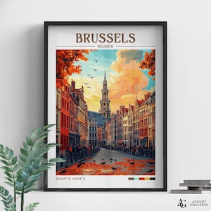 Brussels Belgium Retro Travel Print | Wanderlust Posters | Brussels Wall Art | Framed Prints | Canvas | Brussels Poster | Brussels Prints