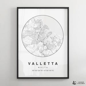 Valletta Minimalist Map Print | Modern Black & White City Map Poster | Wall Art | Framed Prints | Canvas | Valletta Poster | Valletta Map