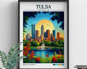 Tulsa Oklahoma Retro Travel Print | Wall Art | Tulsa Travel Print | Framed Print | Canvas | Tulsa Poster | Illustration | Wanderlust