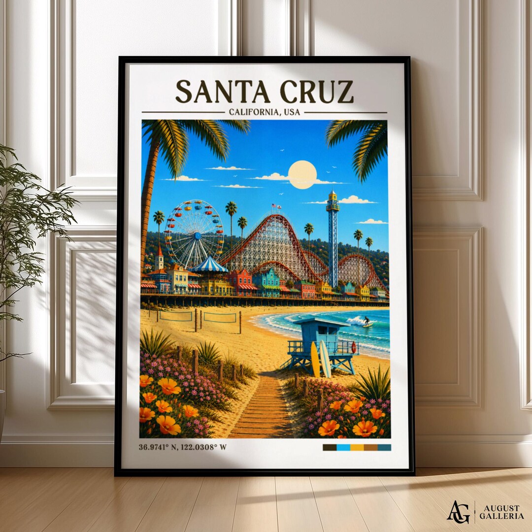 Santa Cruz Retro Travel Print | Wall Art | California Travel Print