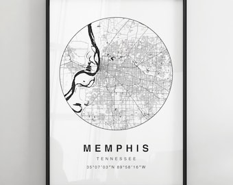Memphis Minimalist Map Print | Modern Black & White City Map Poster | Wall Art | Framed Prints | Canvas | Memphis Poster | Memphis Map