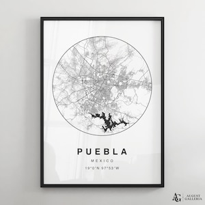 Puebla Minimalist Map Print | Modern Black & White City Map Poster | Puebla Wall Art | Framed Prints | Canvas | Puebla Poster | Puebla Map