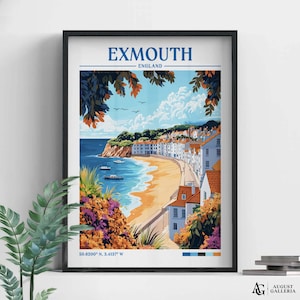 Exmouth England Retro Travel Print | Wanderlust Posters | Exmouth Illustration | Wall Art | Framed Prints | Canvas | Exmouth Poster | Prints