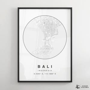 Minimalistische Bali Karte | Moderne Stadt Karte Poster | Elegante Wandkunst | Gerahmte Drucke | Keilrahmen | Bali Poster | Bali Landkarte