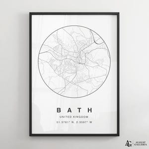 Bath Minimalist Map Print | Modern Black & White City Map Poster | Elegant Wall Art | Framed Prints | Canvas | Bath Poster | Bath UK Map