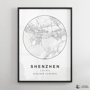 Shenzhen Minimalist Map Print | Modern Black & White City Map Poster | Wall Art | Framed Prints | Canvas | Shenzhen Poster | Shenzhen Map