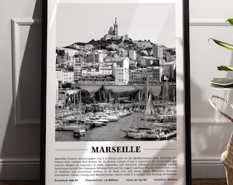 Marseille Black & White City Print | Modern City Poster | Marseille Wall Art | Framed Prints | Canvas | Marseille Poster | Marseille Prints