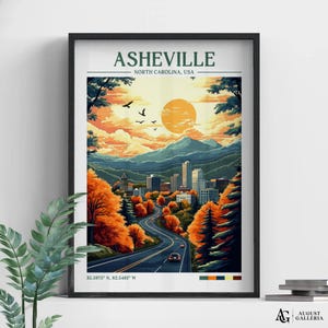 Asheville North Carolina Retro Travel Print | Wanderlust Posters | Wall Art | Framed Prints | Canvas | Asheville Poster | Asheville Prints