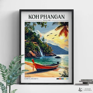 Koh Phangan Thailand Retro Travel Print | Wanderlust Posters | Illustration | Wall Art | Framed Prints | Canvas | Koh Phangan Poster | Print
