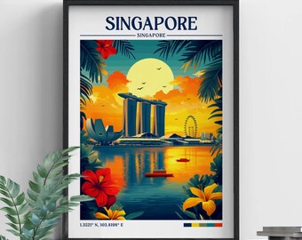 Singapore Retro Travel Print | Wall Art | Singapore Travel Print | Framed Print | Canvas | Singapore Poster | Illustration | Wanderlust