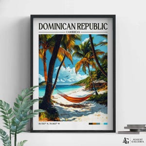 Dominikanische Republik Retro Reise-Druck | Poster Wanderlust | Illustration | Wandkunst | Gerahmte Drucke | Keilrahmen | Poster Karibik | Drucke