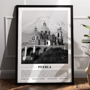 Puebla Black & White City Print | Modern City Poster | Puebla Wall Art | Framed Prints | Puebla Canvas | Puebla Poster | Puebla Prints