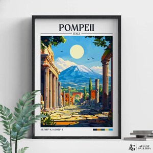 Pompeii Italy Retro Travel Print | Wall Art | Pompeii Travel Print | Framed Print | Canvas | Pompeii Poster | Illustration | Wanderlust