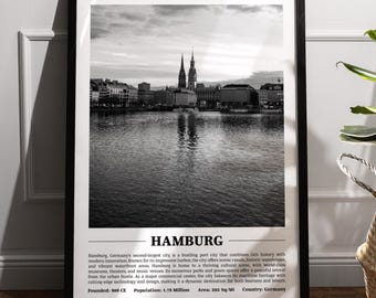 Hamburg Black & White City Print | Modern City Poster | Hamburg Wall Art | Framed Prints | Hamburg Canvas | Hamburg Poster | Hamburg Prints