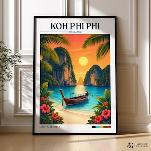 Koh Phi Phi Retro Travel Print | Wanderlust Posters | Illustration | Wall Art | Framed Prints | Canvas | Phi Phi Islands Poster | Prints