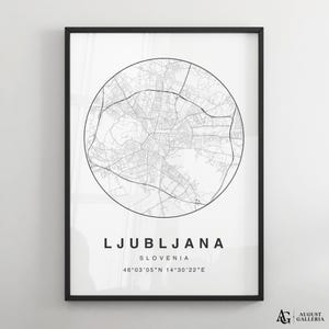 Ljubljana Minimalist Map Print | Modern Black & White City Map Poster | Wall Art | Framed Prints | Canvas |  Ljubljana Poster | Map