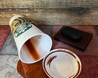 Spilled Black Coffee Starbucks Cup Fake Prop Gag