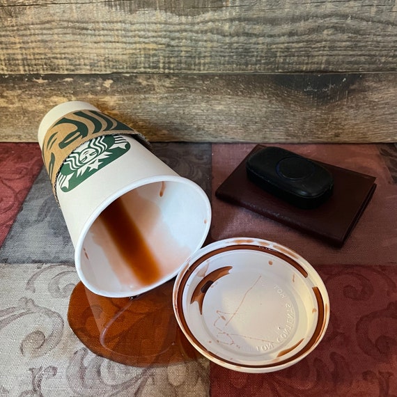 Spilled Black Coffee Starbucks Cup Fake Prop Gag 