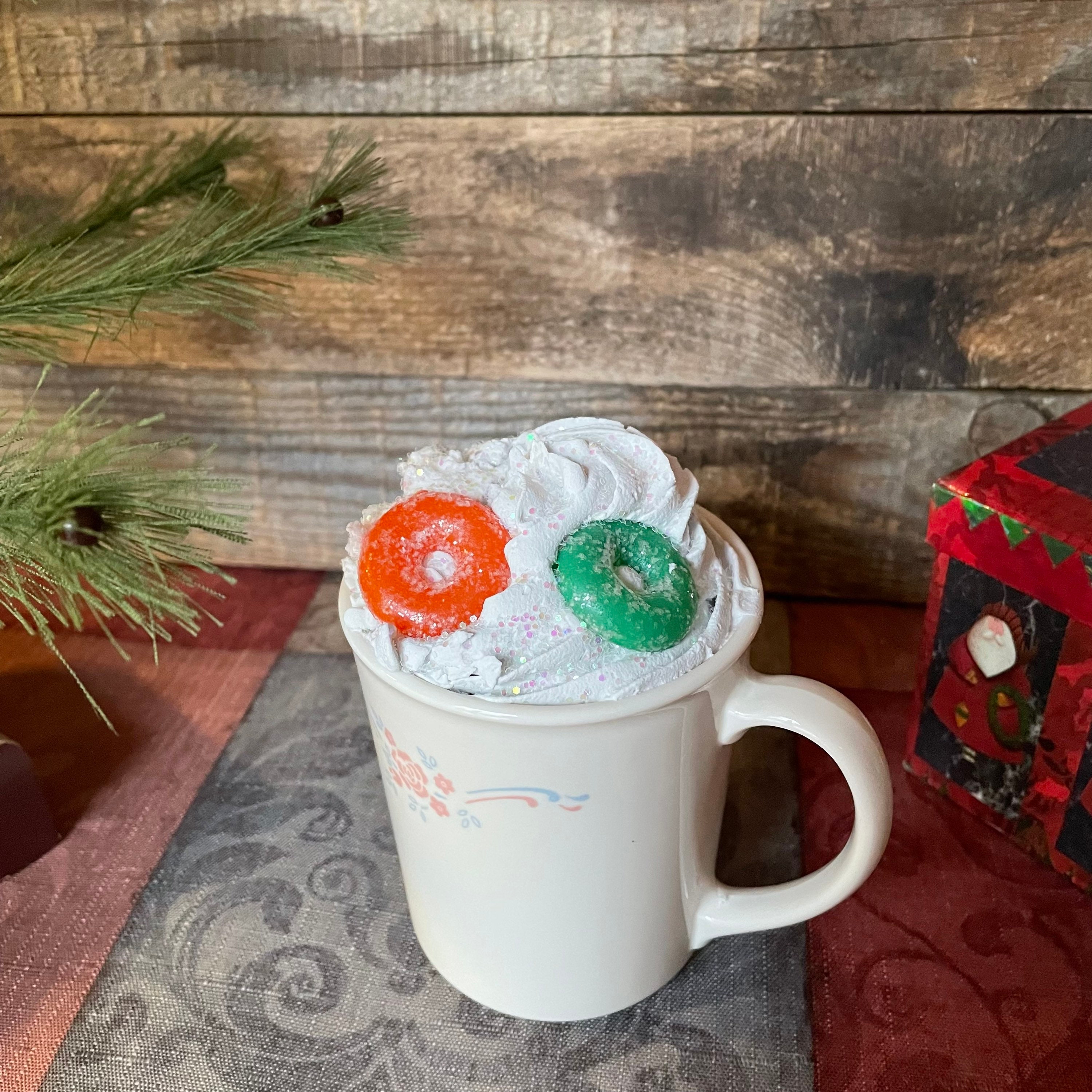 Fake Mug Of Hot Chocolate Whipped Cream, Decorative Candy Pieces, Glitter Photo Prop