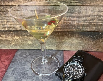 Martini in a Full-Size Shatterproof Polycarbonate Glass With Two Olives Fake Food Staging Photo Prop