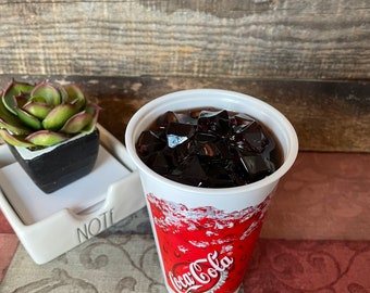 Cup of Cola and Ice in a Plastic Cup Fake Drink Photo Prop Staging