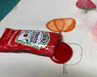 Ketchup Packet Spill Not a Magnet Fun Fake Food Photo Prop Staging