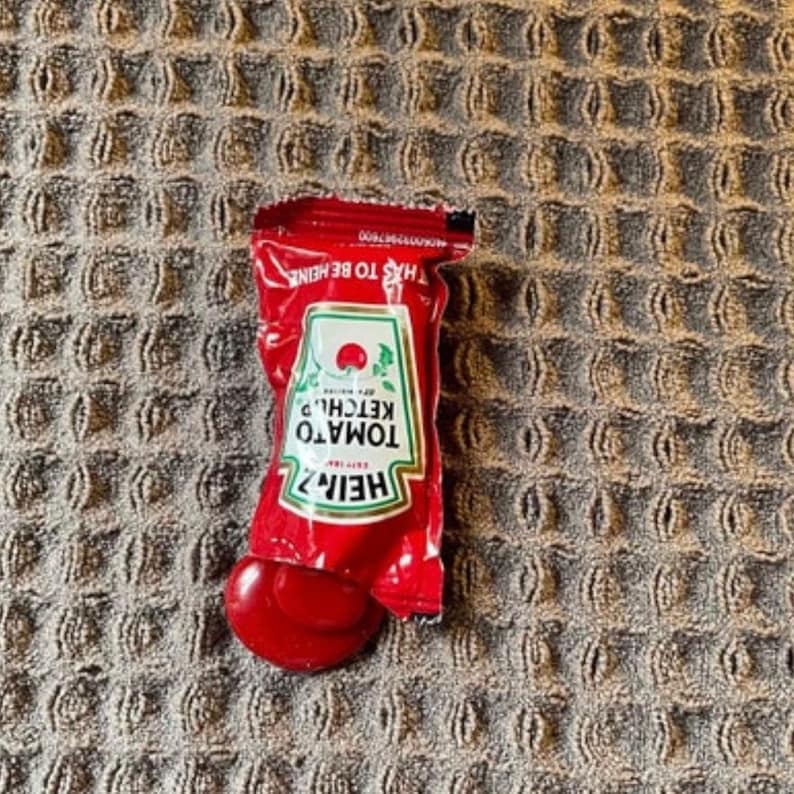 Ketchup Packet Spill Not a Magnet Fun Fake Food Photo Prop Staging image 1