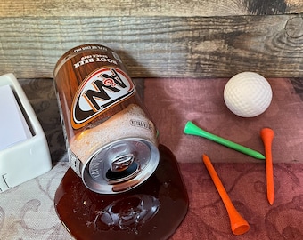 Spilled Pop in a Root Beer Can Fake Food Photo Prop