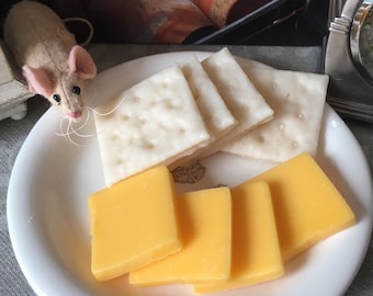 Cheddar Cheese Slices and Saltine Crackers Wax 4 each Fake Food Photo Prop