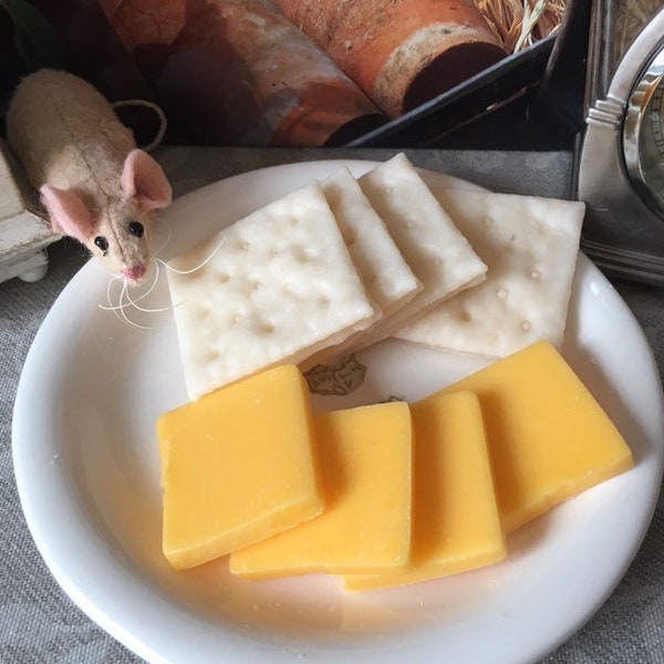 Cheddar Cheese Slices and Saltine Crackers Wax 4 each Fake Food Photo Prop