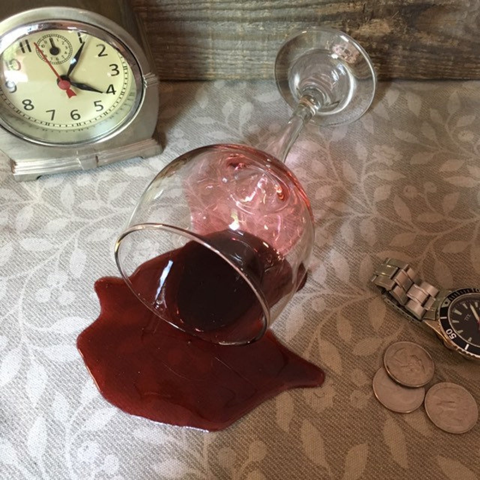 Wine Spilled in a Glass Fake Drink Staging Photo Prop Etsy