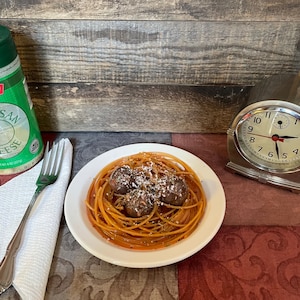 Small 6.5” Plate of Spaghetti & Meatballs Fake Food Photo Staging Prop