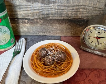 Small 6.5” Plate of Spaghetti & Meatballs Fake Food Photo Staging Prop