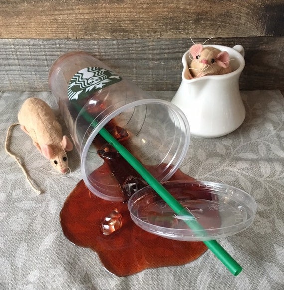 Ceramic Fake Joke Coffee Spill in Mug with Spoon