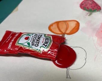 Ketchup Packet Spill Not a Magnet Fun Fake Food Photo Prop Staging