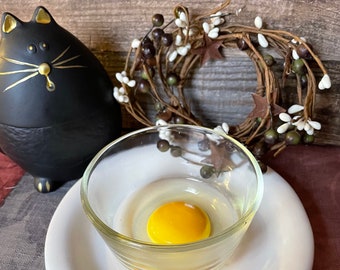 Egg in a Small Upcycled Fire King 3-3/4” Glass Bowl Discounted Fake Food Photo Staging Prop