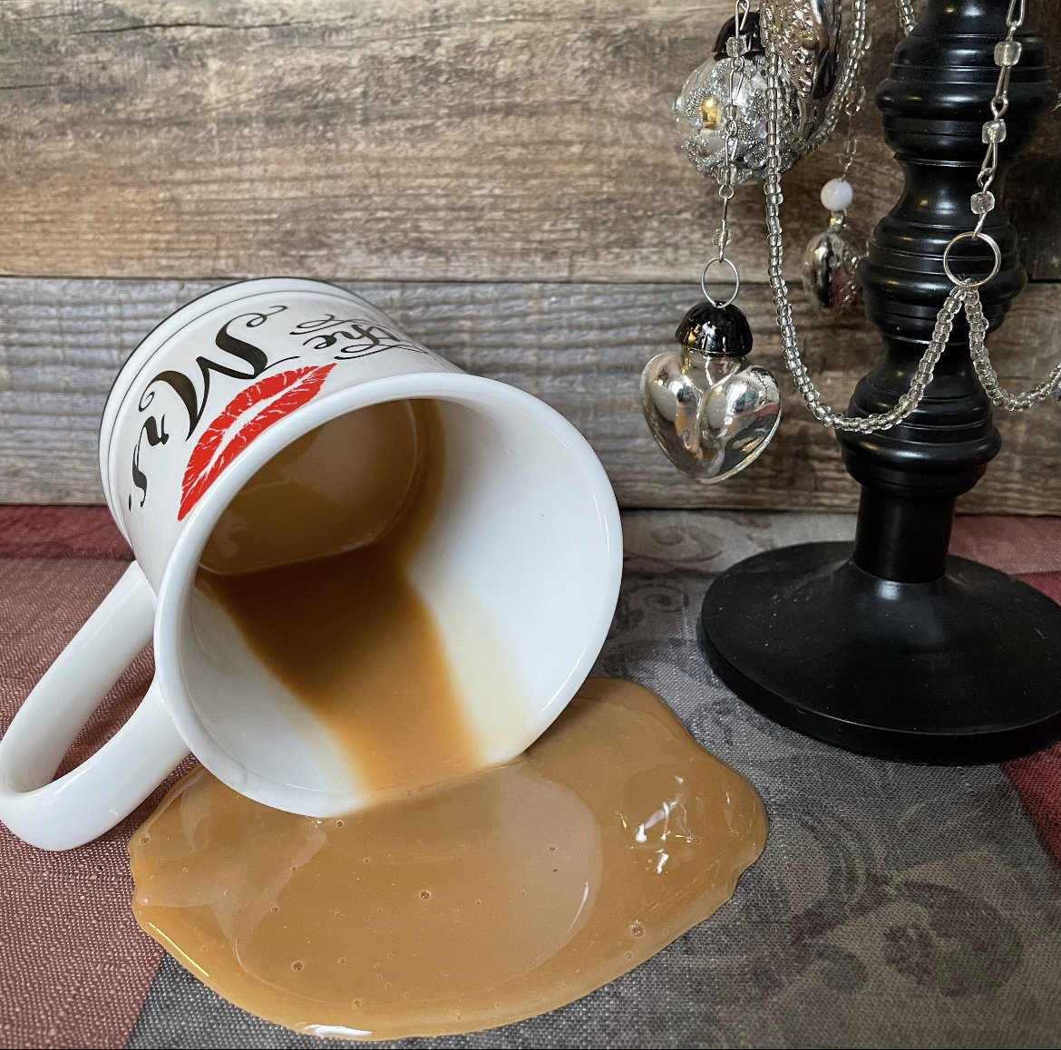 Coffee The Mrs Mug Fun Spilled Fake Drink Photo Staging Prop