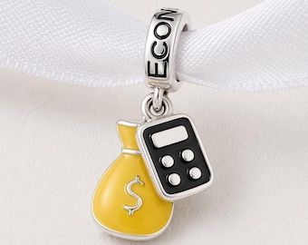 Economics Bead Fits Pandora Charm Bracelet, Calculator Money Bag, 925 Sterling Silver, Accountant Gift