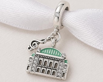 Austria Bead Fits Pandora Charm Bracelet, Silver Dangle Vienna State Opera, Music Travel Gift