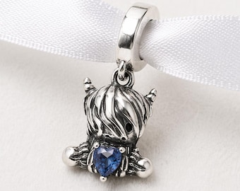 Baby Highland Cow Calf Bead Fits Pandora Charm Bracelet, 925 Sterling Silver Shaggy Slider