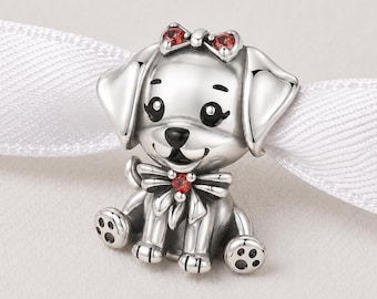 Dog Puppy Bead Fits Pandora Charm Bracelet, 925 Silver Pet Lover Gift, Animal Jewelry