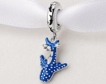 Blue Whale Shark Bead Fits Pandora Charm Bracelet, Silver Gentle Giant Ocean Crystal Gift