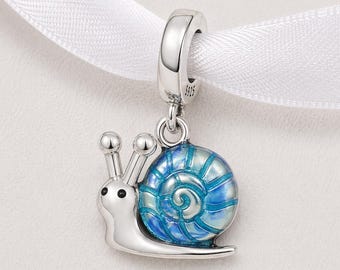 Snail Bead Fits Pandora Charm Bracelet, 925 Sterling Silver Blue Swirl Enamel, Ocean Jewelry